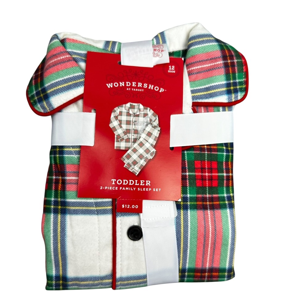 Wondershop Target Toddler 12M Cream Tartan Plaid 2-Piece Family Pajama Sleep Set